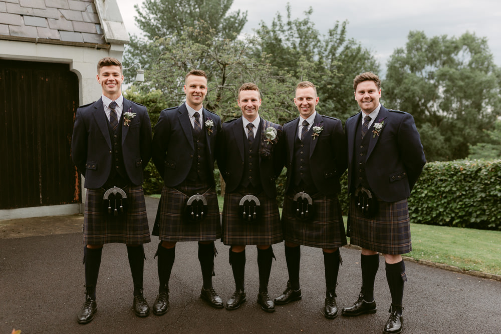 Groom Groomsmen Kilts Ivory Pavilion Wedding Iain Irwin Photography