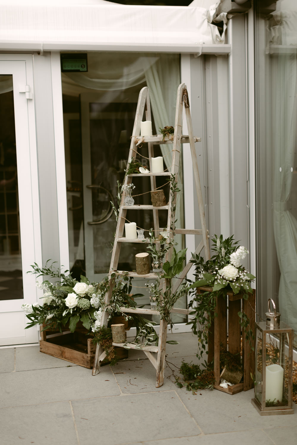 Wooden Ladder Decor Flowers Ivory Pavilion Wedding Iain Irwin Photography