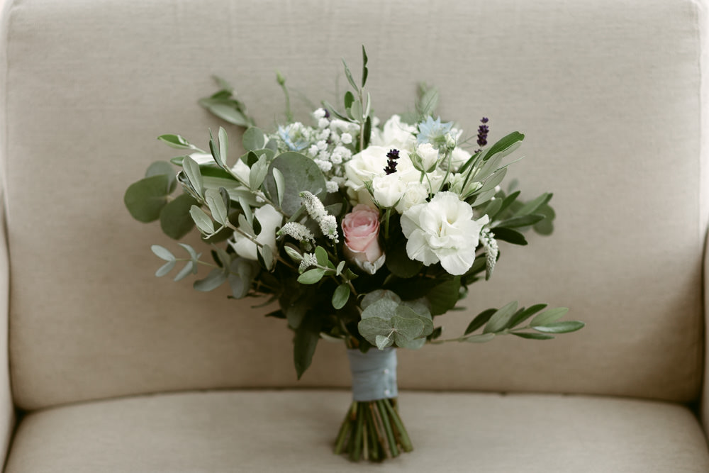 Bride Bridal Bouquet Flowers Ivory Rose Ecualyptus Ivory Pavilion Wedding Iain Irwin Photography