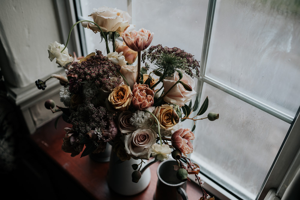 Centrepiece Flowers Pink White Lake District Elopement Jenny Appleton Photography