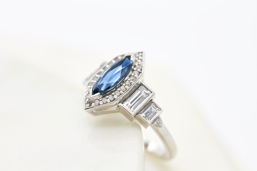Colours of Sapphires Engagement Ring Wedding Band Marquise Blue
