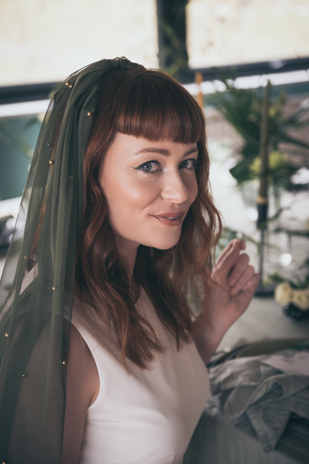 Bride Bridal Veil Green Modern Wedding Ideas Cat Arwel Photography