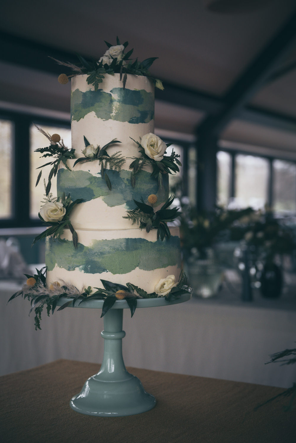 Green Watercolour Cake Painted Greenery Foliage Modern Wedding Ideas Cat Arwel Photography