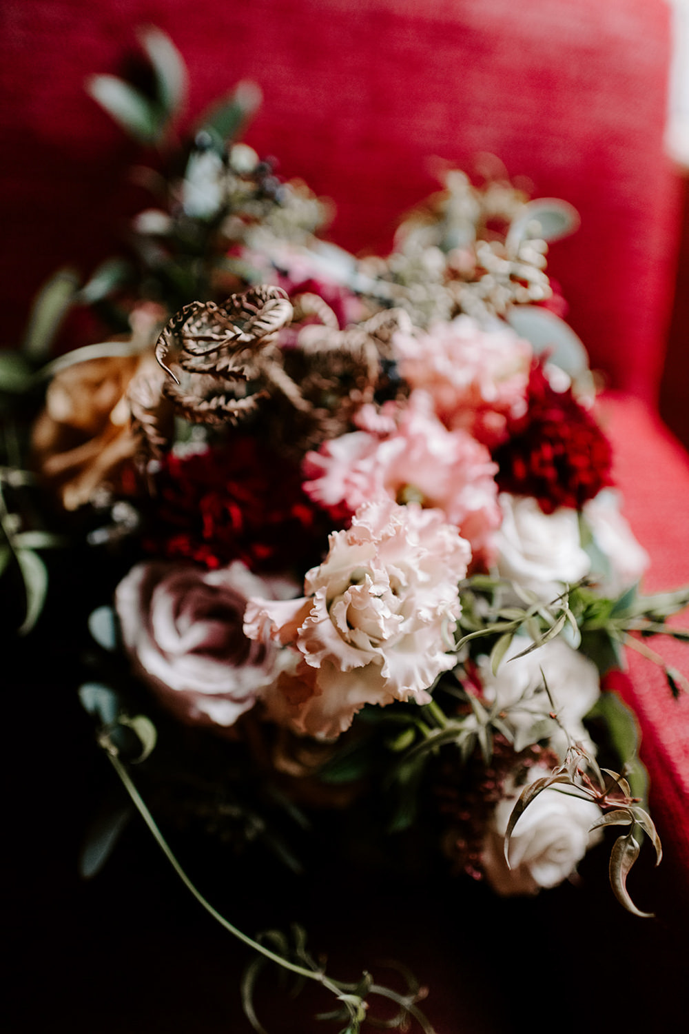 Bouquet Flowers Bride Bridal Red Blush Dahlia Rose NYE Wedding Ellie Gillard Photography