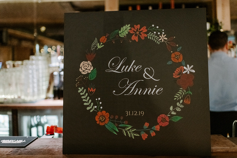 Sign Signs Signage Floral Chalk Board NYE Wedding Ellie Gillard Photography
