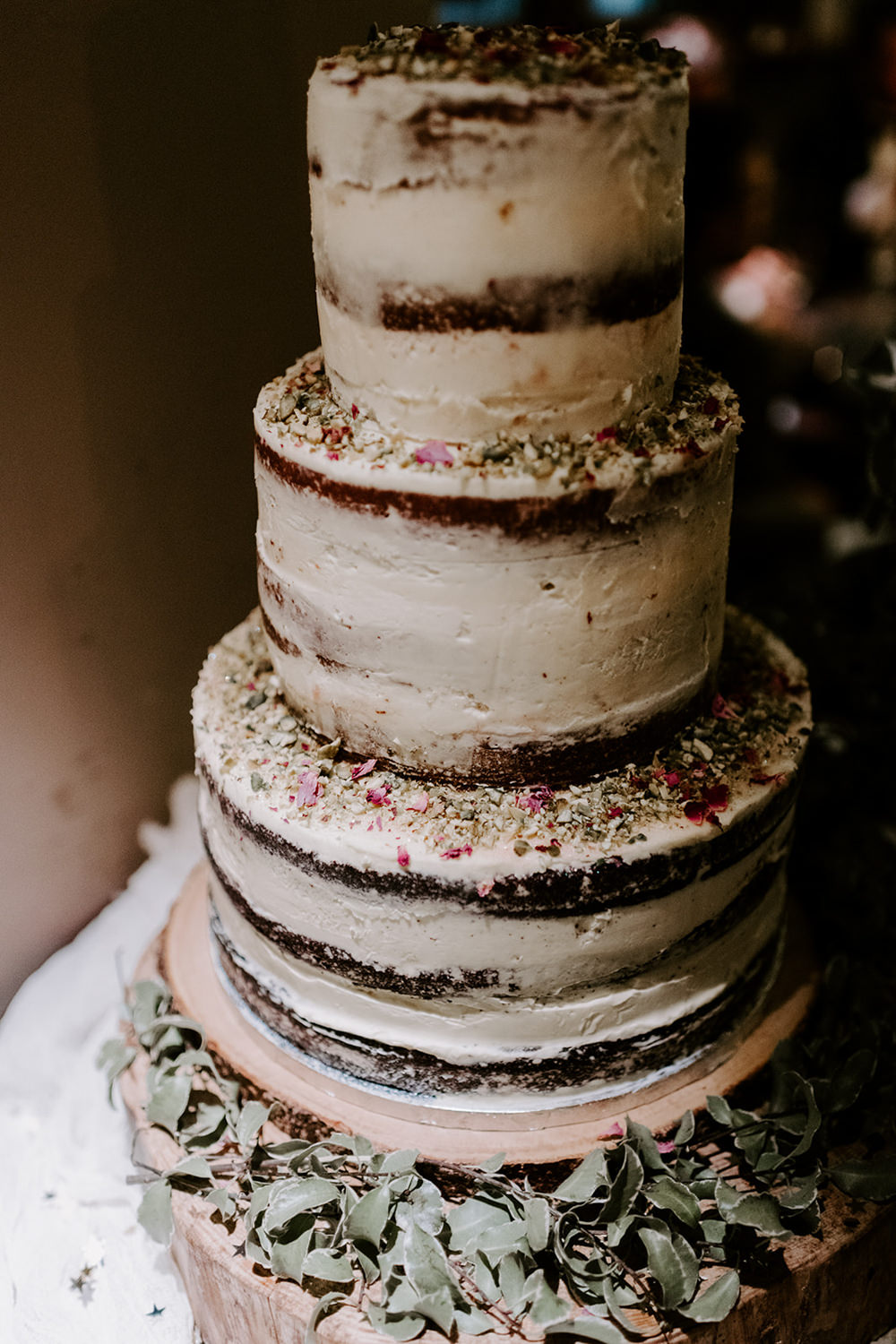 Semi Naked Cake Sponge Tall Rustic NYE Wedding Ellie Gillard Photography