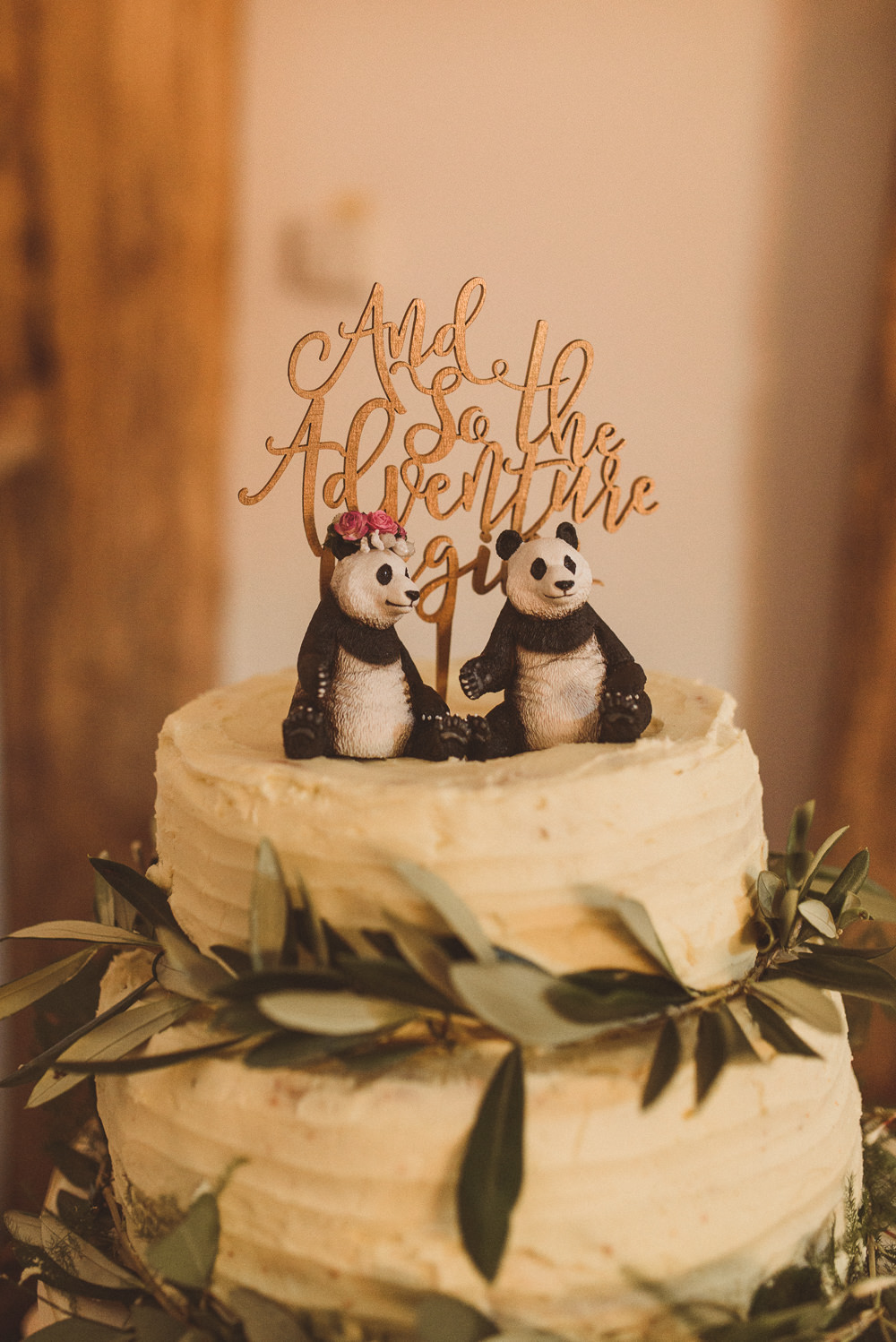 Buttercream Cake Greenery Foliae Panda Topper Old Greens Barn Wedding Matt Penberthy Photography