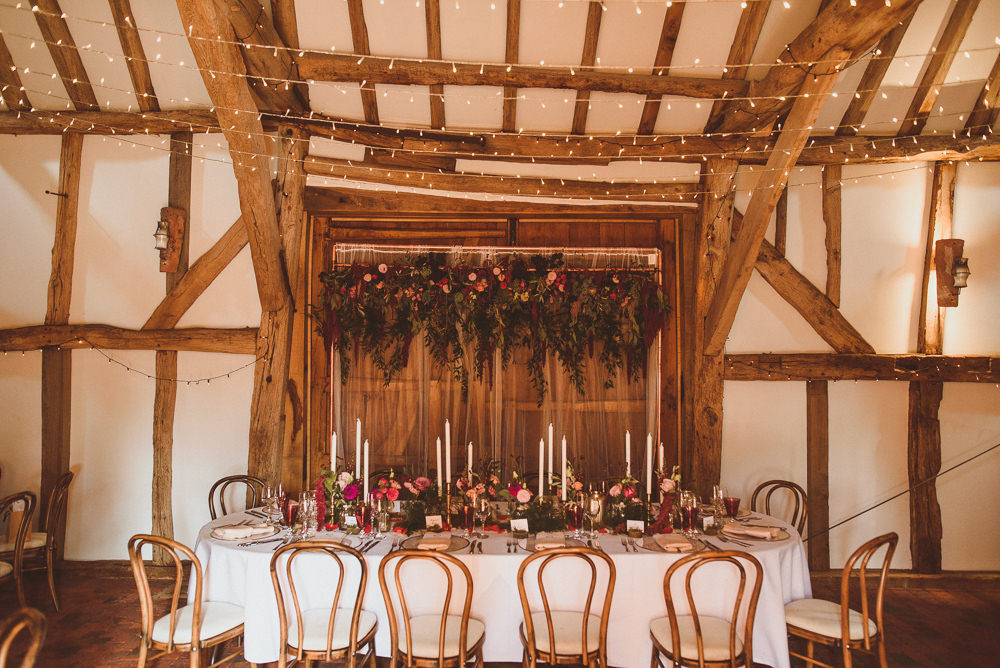Top Table Flower Backdrop Autumn Old Greens Barn Wedding Matt Penberthy Photography