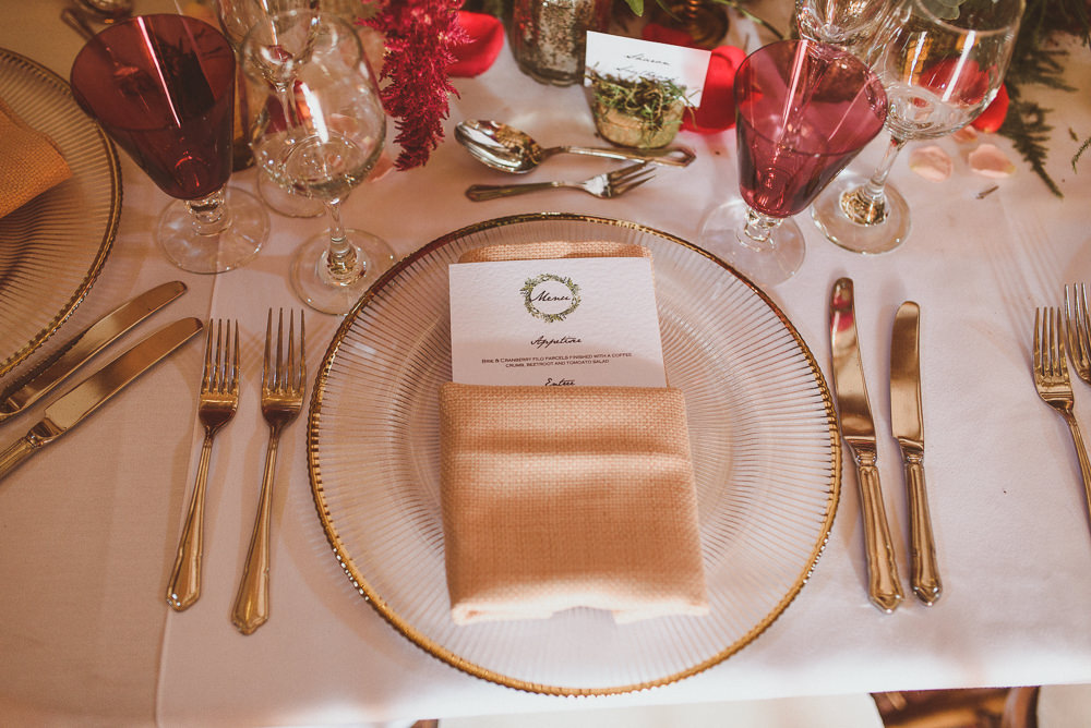 Place Setting Menu Napkin Old Greens Barn Wedding Matt Penberthy Photography