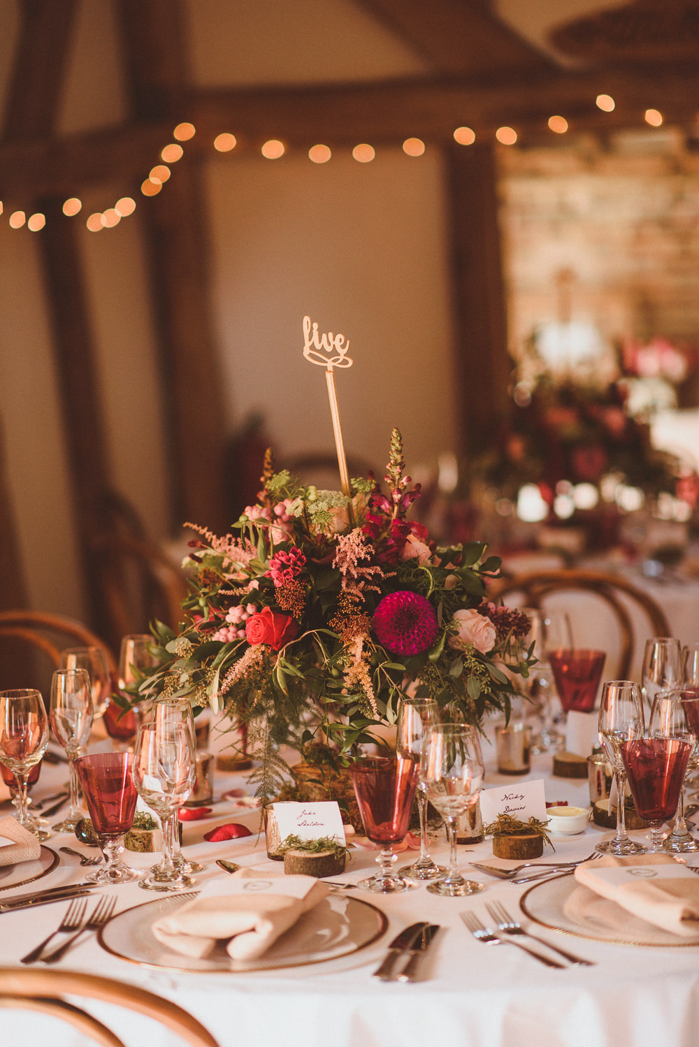 Table Flowers Decor Candles Autumn Centrepiece Old Greens Barn Wedding Matt Penberthy Photography