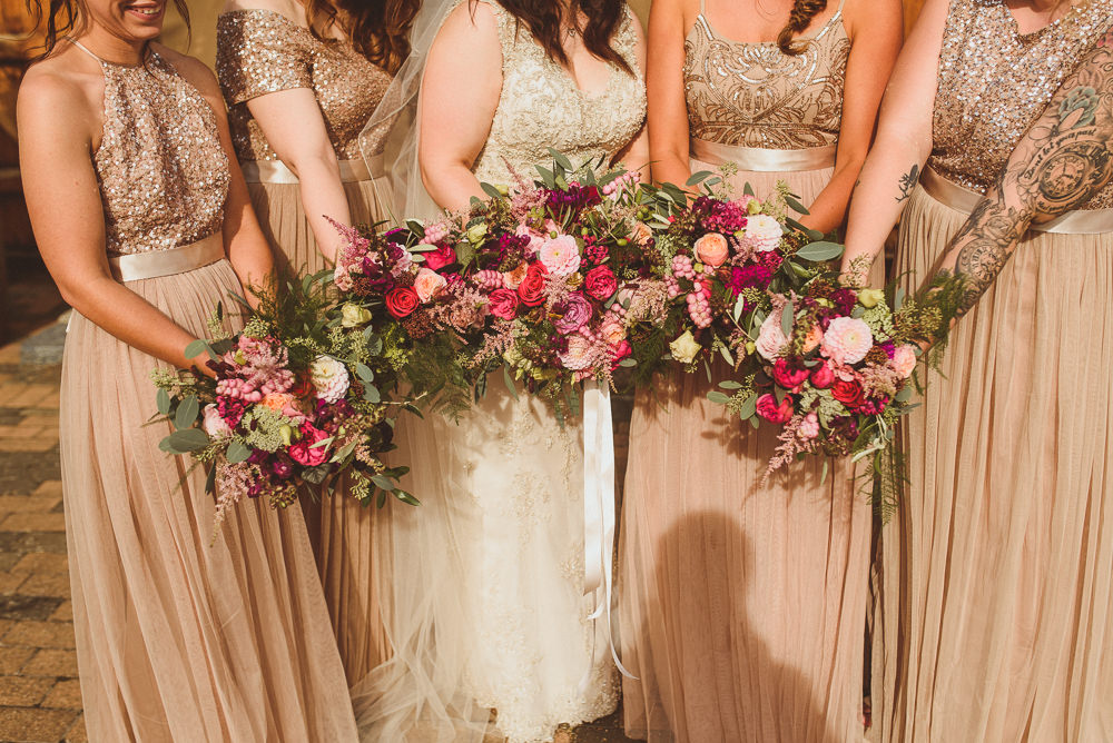 Bouquets Flowers Bride Bridal Bridesmaid Red Old Greens Barn Wedding Matt Penberthy Photography