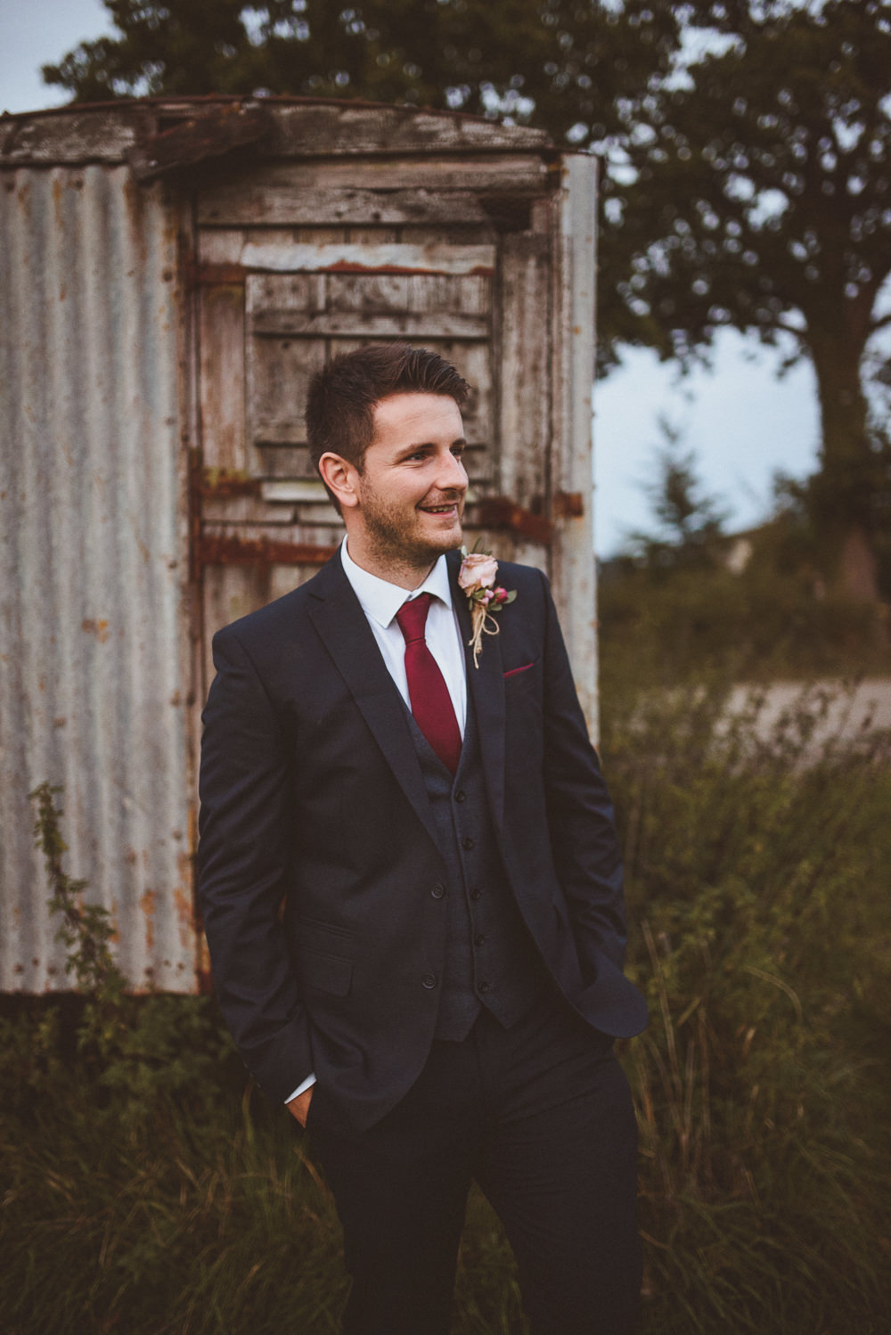 Groom Groomsmen Suit Waistcoat Red Tie Old Greens Barn Wedding Matt Penberthy Photography