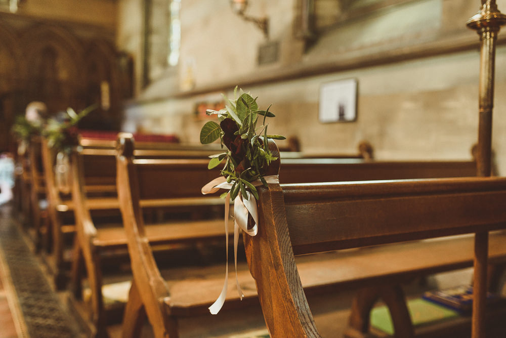 Pew End Aisle Flowers Old Greens Barn Wedding Matt Penberthy Photography