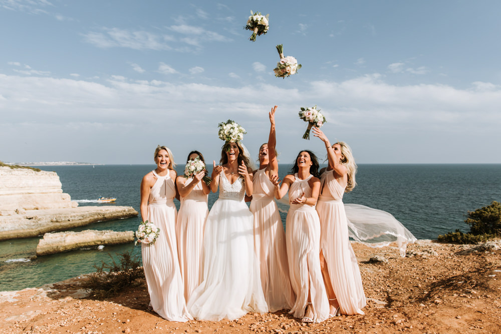 Bridesmaids Bridesmaid Dress Dresses Pink Bouquets Portugal Destination Wedding The Lovers Imagery