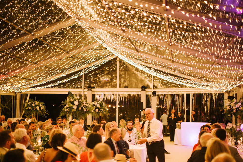 Clear Marquee Decor Long Tables Greenery Foliage Ghost Chairs Fairy Lights Lighting Portugal Destination Wedding The Lovers Imagery
