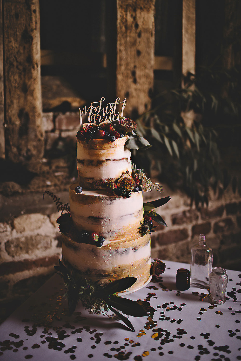 Semi Naked Cake Sponge Layer Flowers Topper Suffolk Barn Wedding Carrie Lavers Photography