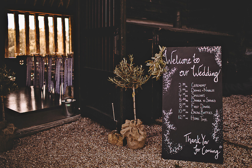 Welcome Sign Signs Signage Chalk Board Suffolk Barn Wedding Carrie Lavers Photography