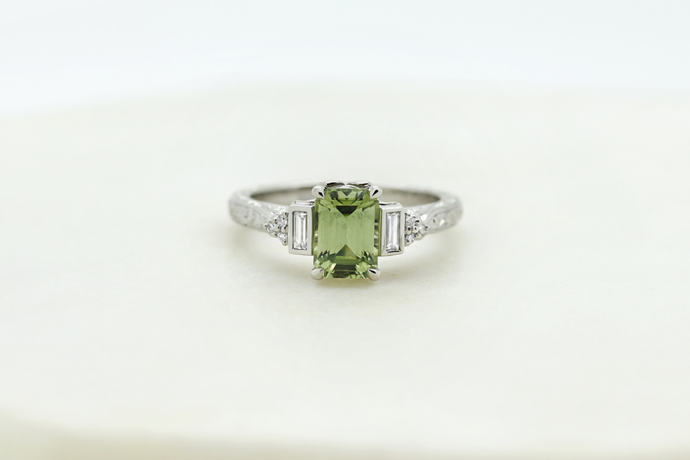 Colours of Sapphires Engagement Ring Wedding Band Green