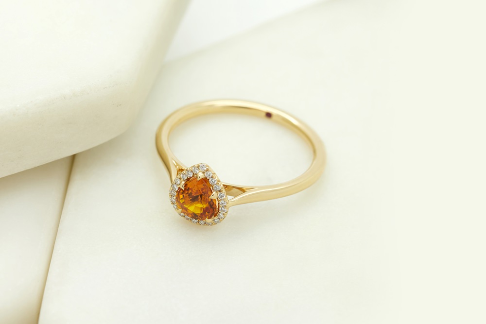 Colours of Sapphires Engagement Ring Wedding Band Pear Cut Orange