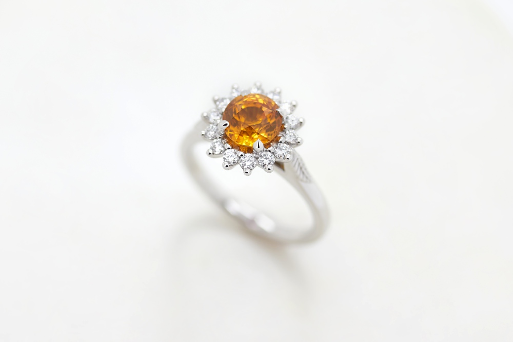 Colours of Sapphires Engagement Ring Wedding Band Round Orange