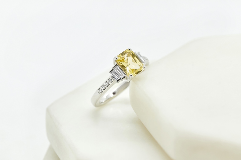Colours of Sapphires Engagement Ring Wedding Band Yellow Art Deco