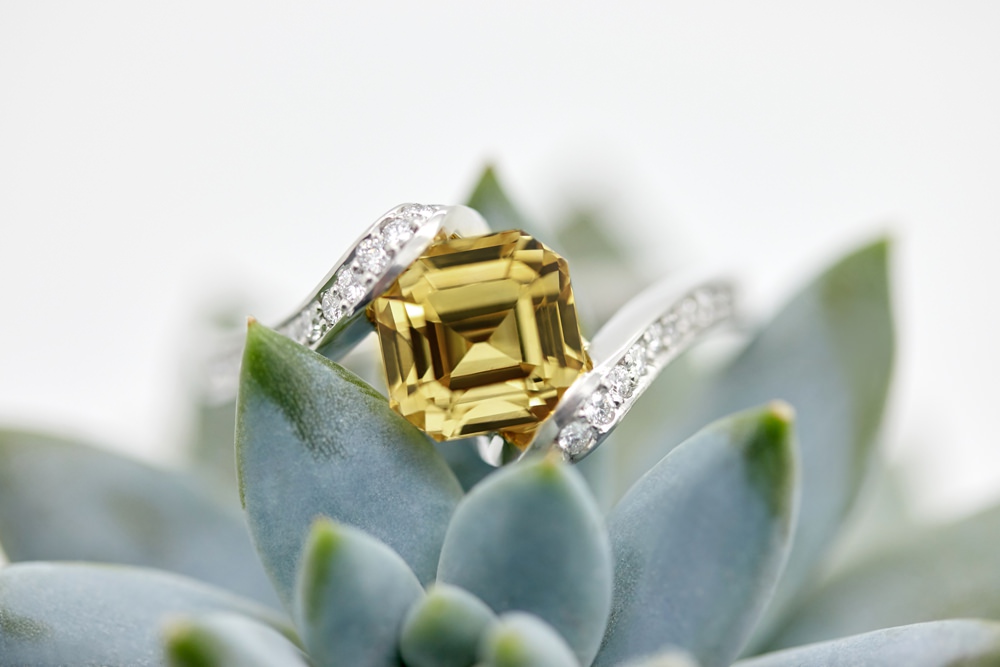 Colours of Sapphires Engagement Ring Wedding Band Yellow Octagonal