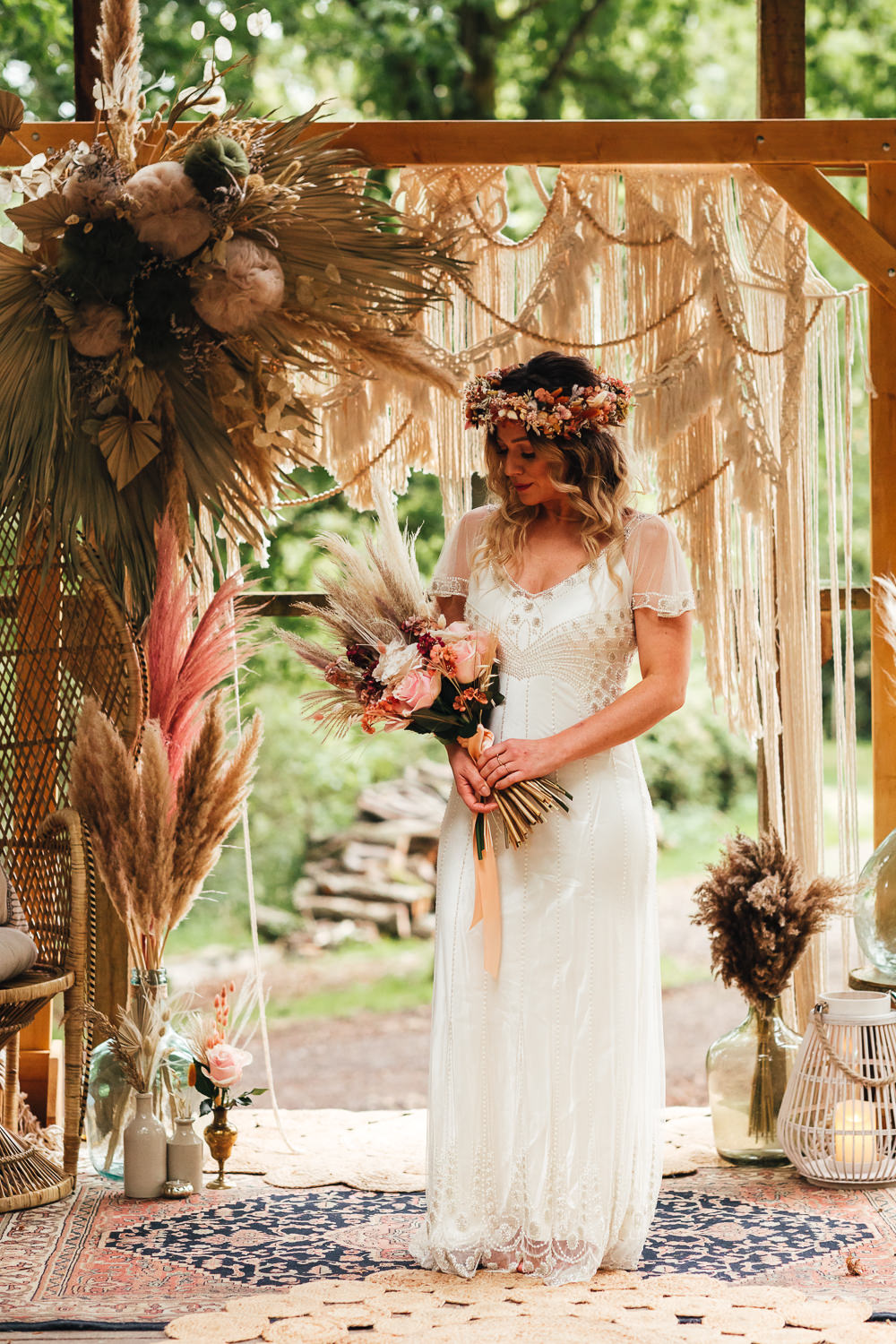 Bride Bridal Dress Gown Cap Sleeves Bohemian Elopement Kirsty Mackenzie Photography