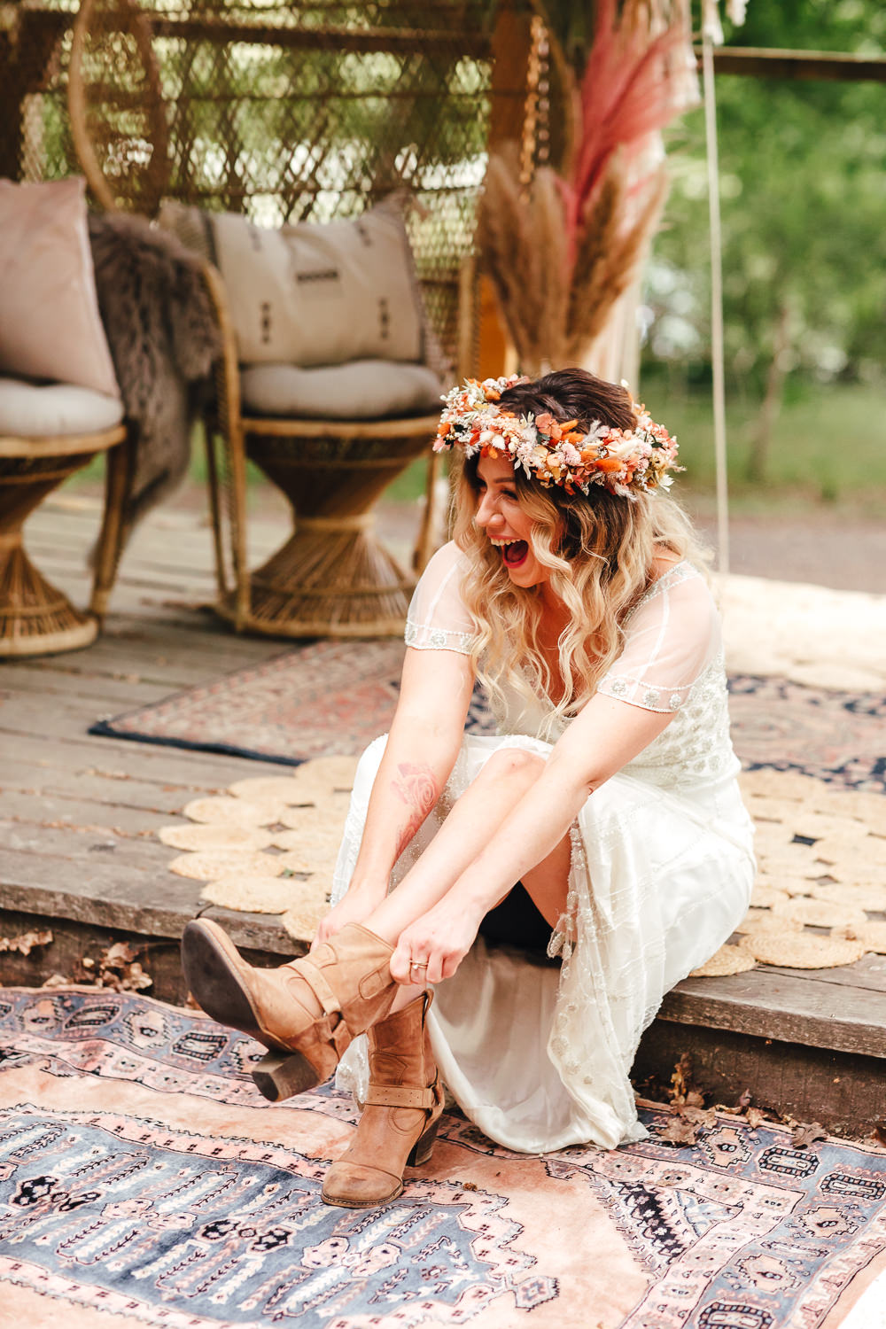 Bride Bridal Boots Bohemian Elopement Kirsty Mackenzie Photography