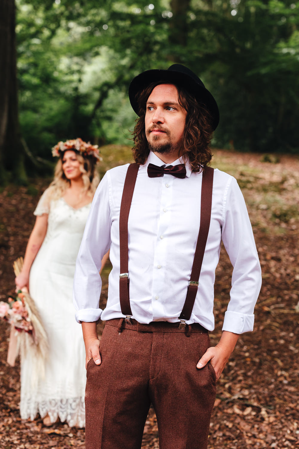 Groom Bow Tie Braces Hat Bohemian Elopement Kirsty Mackenzie Photography