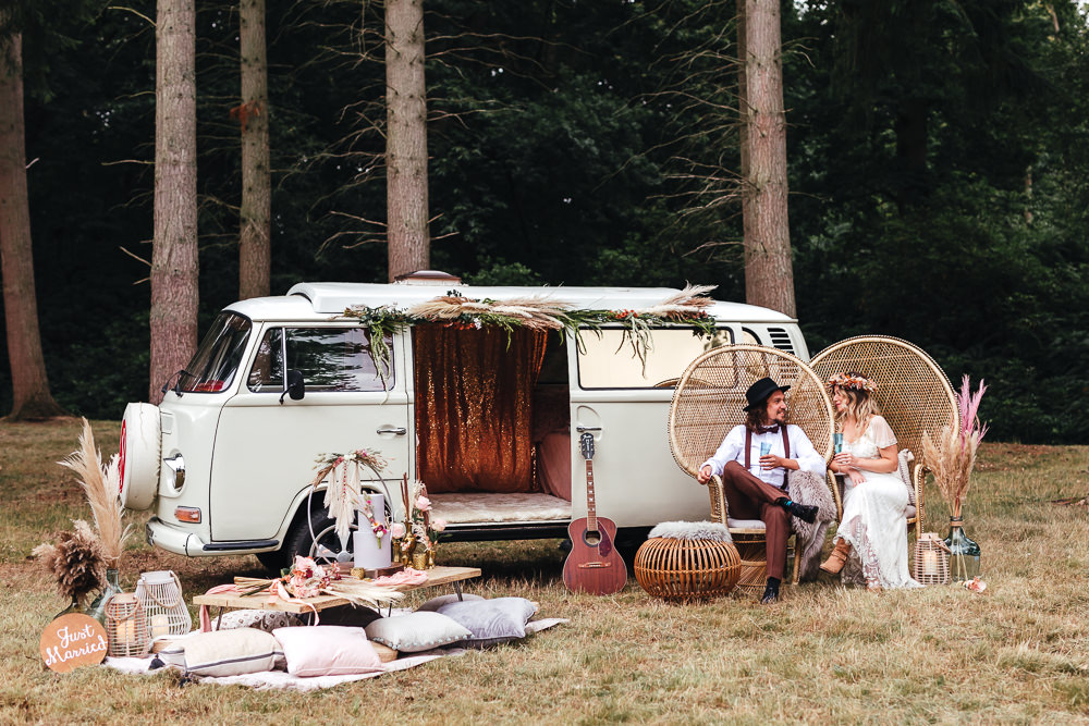 VW Camervan Transport Bohemian Elopement Kirsty Mackenzie Photography
