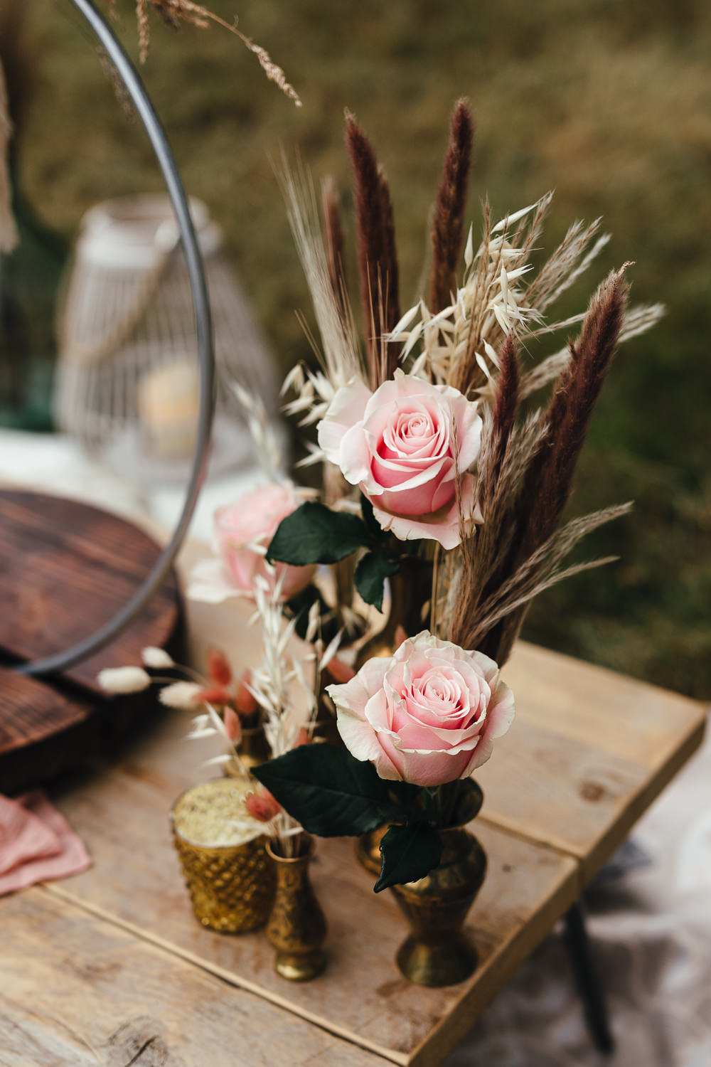 Bottle Flowers Rose Pampas Grass Bohemian Elopement Kirsty Mackenzie Photography
