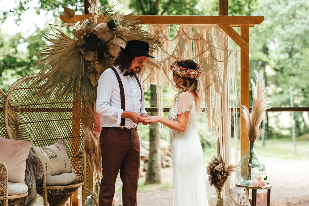 Macrame Backdrop Frame Ceremony Decor Bohemian Elopement Kirsty Mackenzie Photography