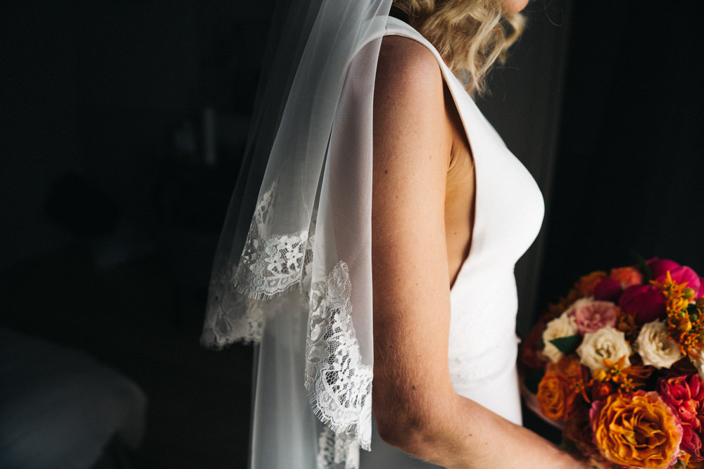 Dress Gown Bride Bridal Suzanne Neville Straps Veil Bright Wedding Sally T Photography