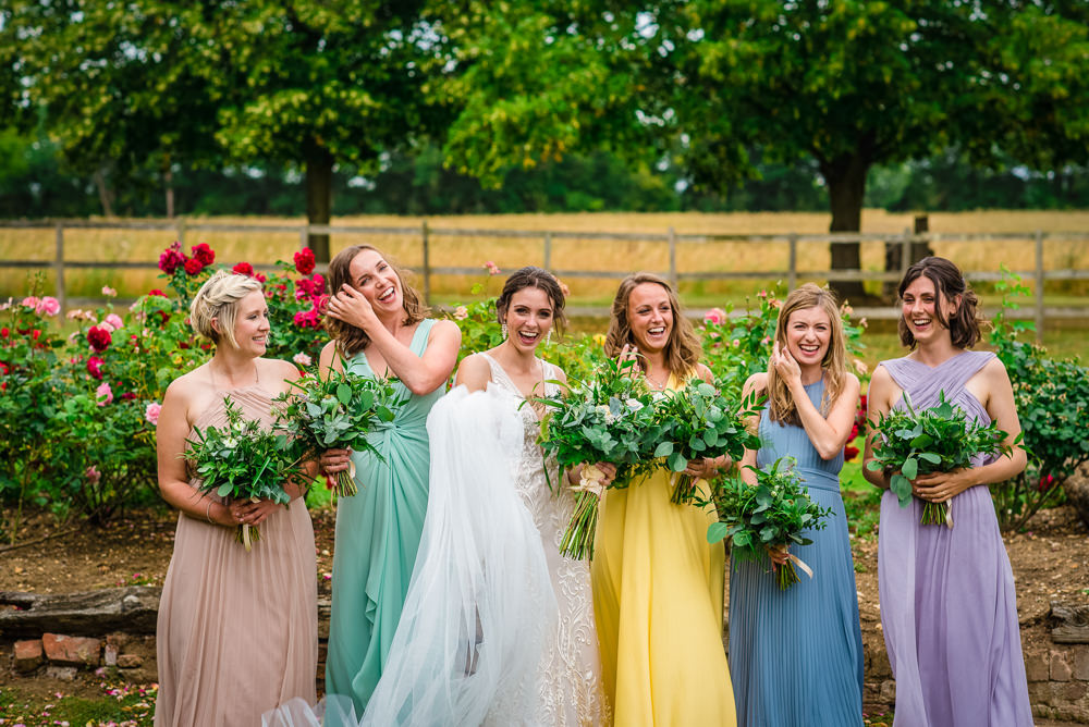 Bridesmaids Bridesmaid Dress Dresses Multicolour Pastel Rainbow Colville Hall Wedding GK Photography