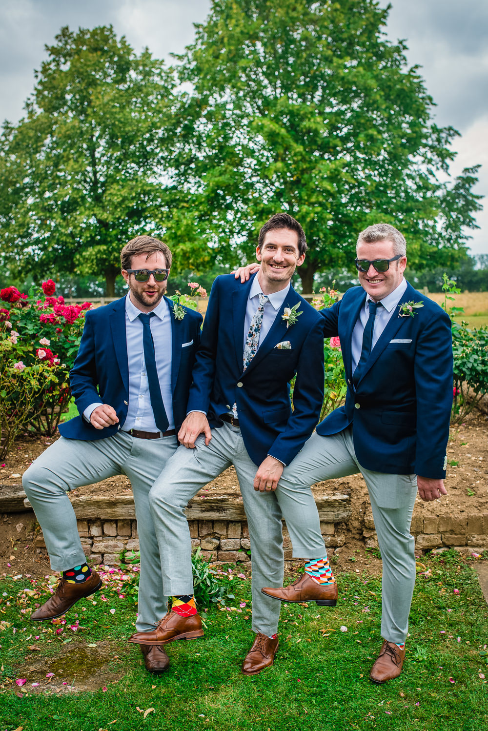 Groom Groomsmen Navy Blazer Grey Chinos Ties Colville Hall Wedding GK Photography