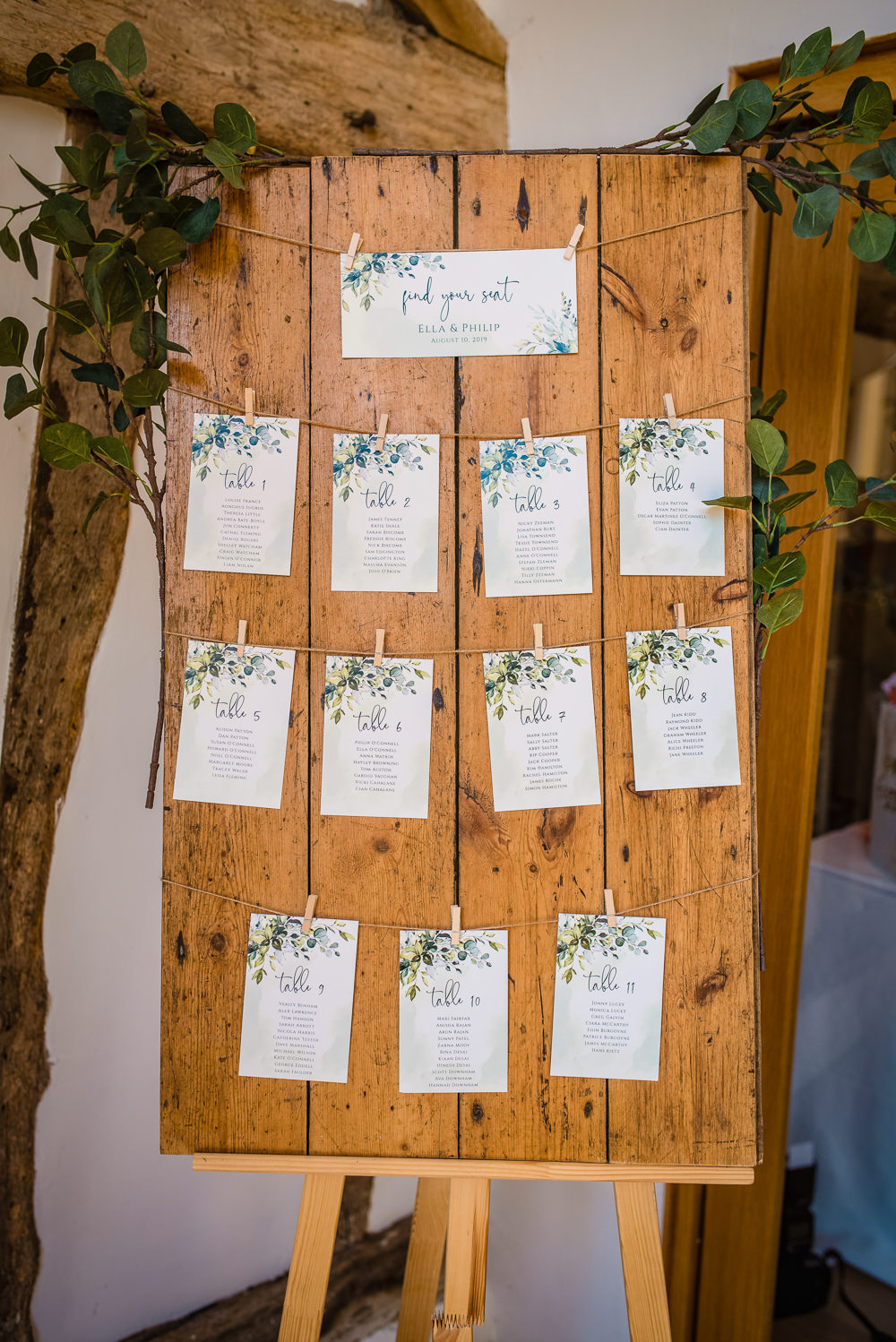 Table Plan Seating Chart Wooden Colville Hall Wedding GK Photography