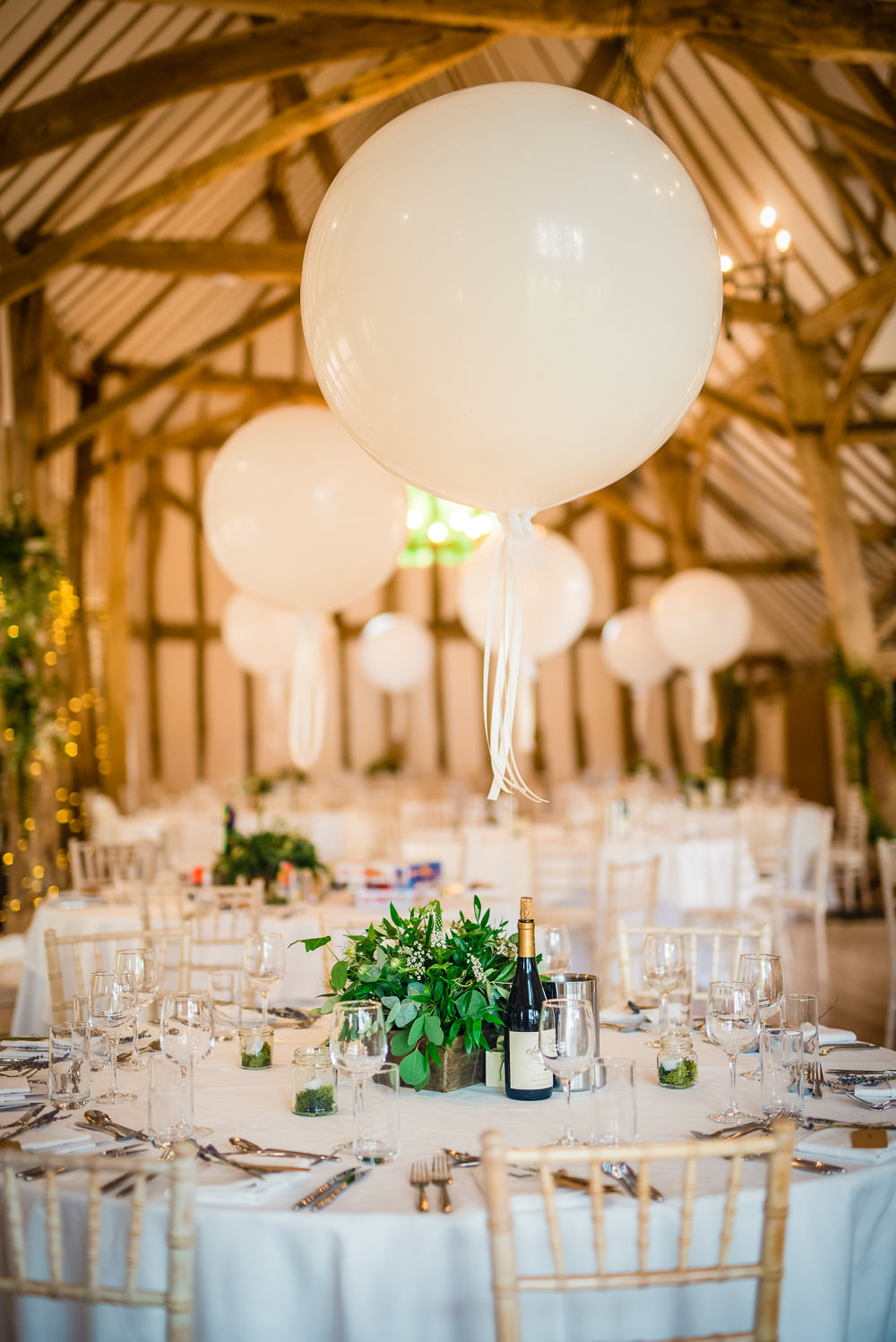 Barn Venue Reception Giant Balloons Table Centrepiece Colville Hall Wedding GK Photography