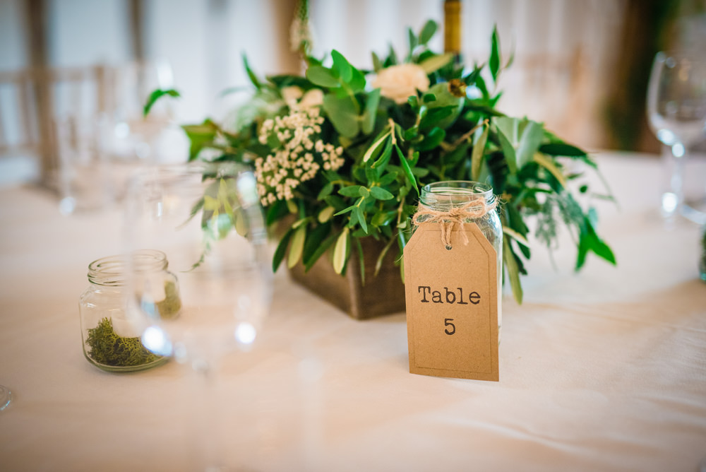 Centrepiece Flowers Table Name Number Colville Hall Wedding GK Photography