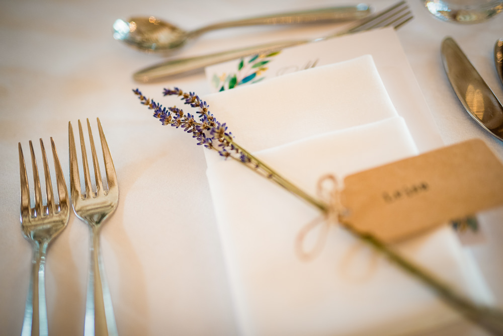 Lavender Place Setting Decor Colville Hall Wedding GK Photography