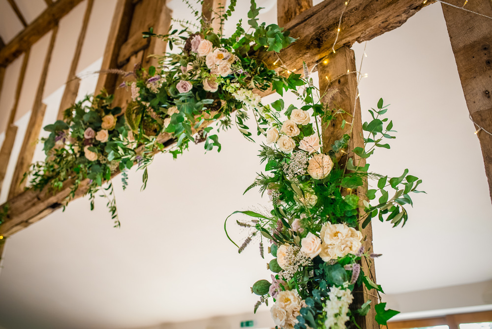 Flower Installation Barn Decor Colville Hall Wedding GK Photography