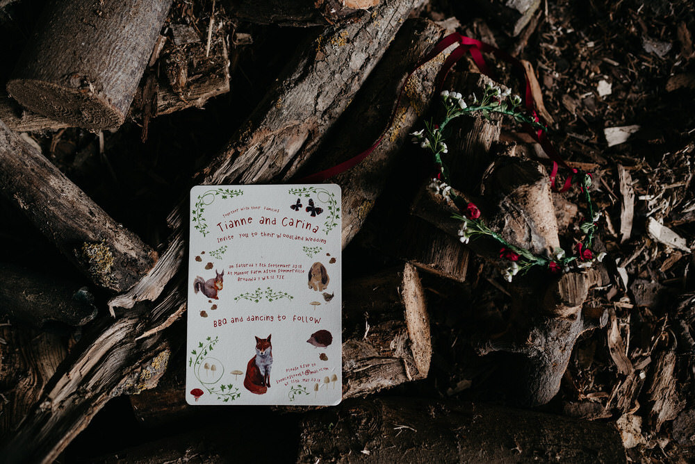 Cotswold Woodland Glamping Wedding Elaine Williams Photography Stationery Invite Invitation