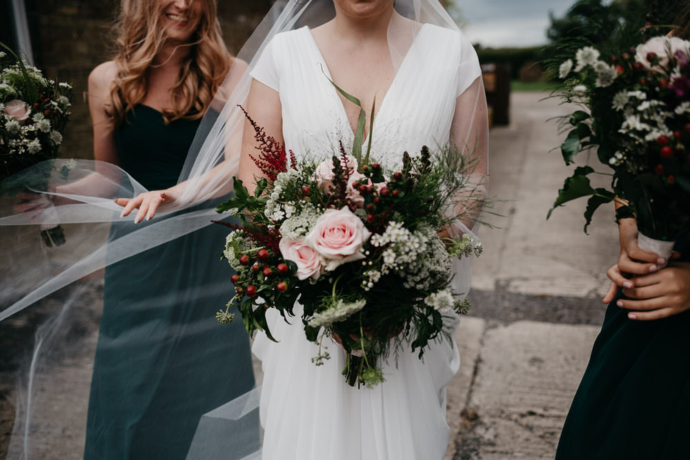 Bouquet Flowers Bride Bridal Rose Astilbe Berry Cotswold Woodland Glamping Wedding Elaine Williams Photography