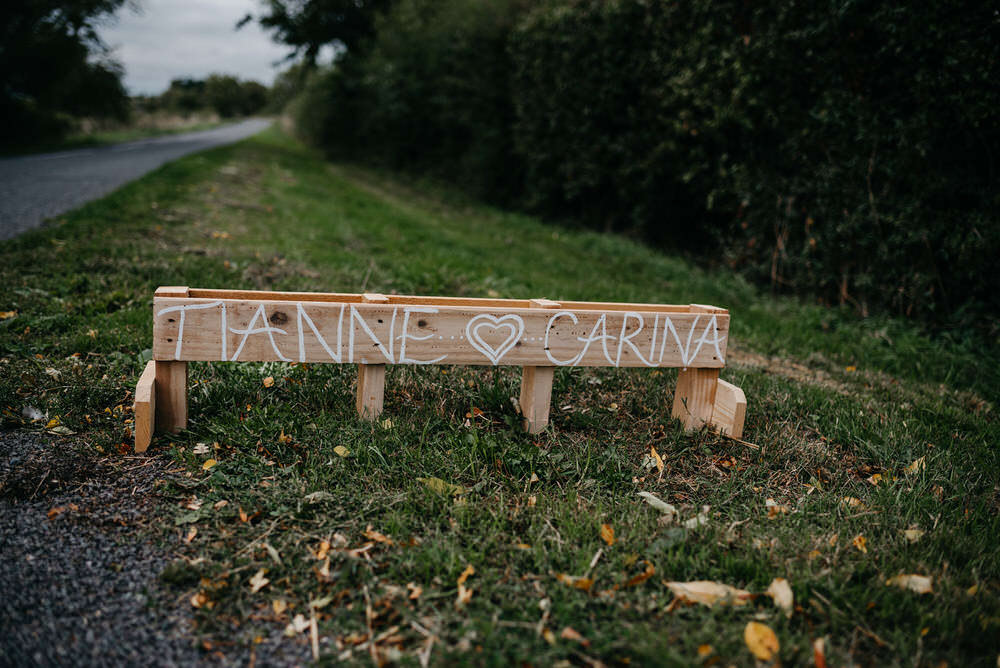 Wooden Sign Signs Signage Cotswold Woodland Glamping Wedding Elaine Williams Photography