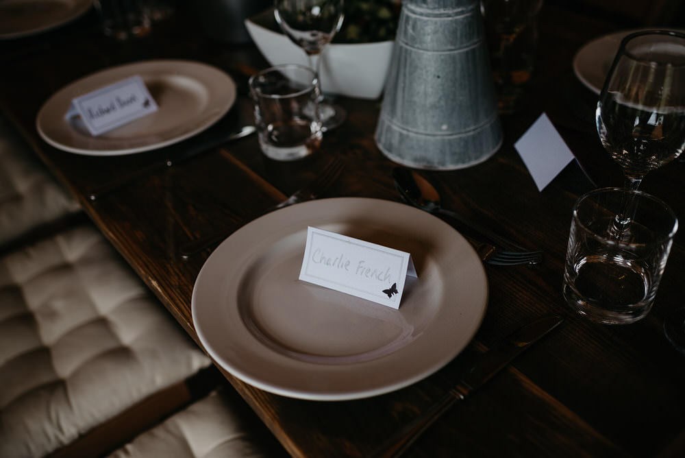 Place Name Setting Card Cotswold Woodland Glamping Wedding Elaine Williams Photography