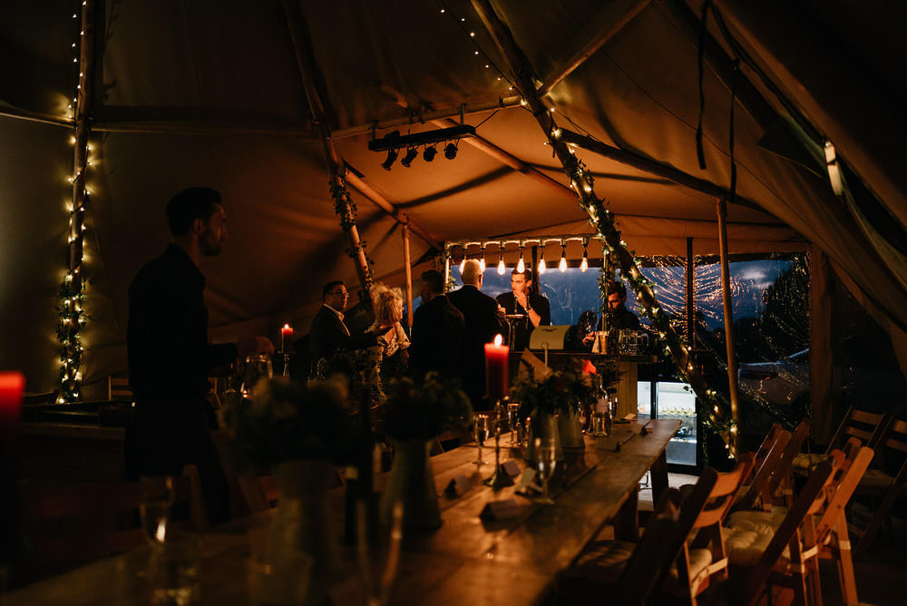 Tipi Reception Lighting Cotswold Woodland Glamping Wedding Elaine Williams Photography