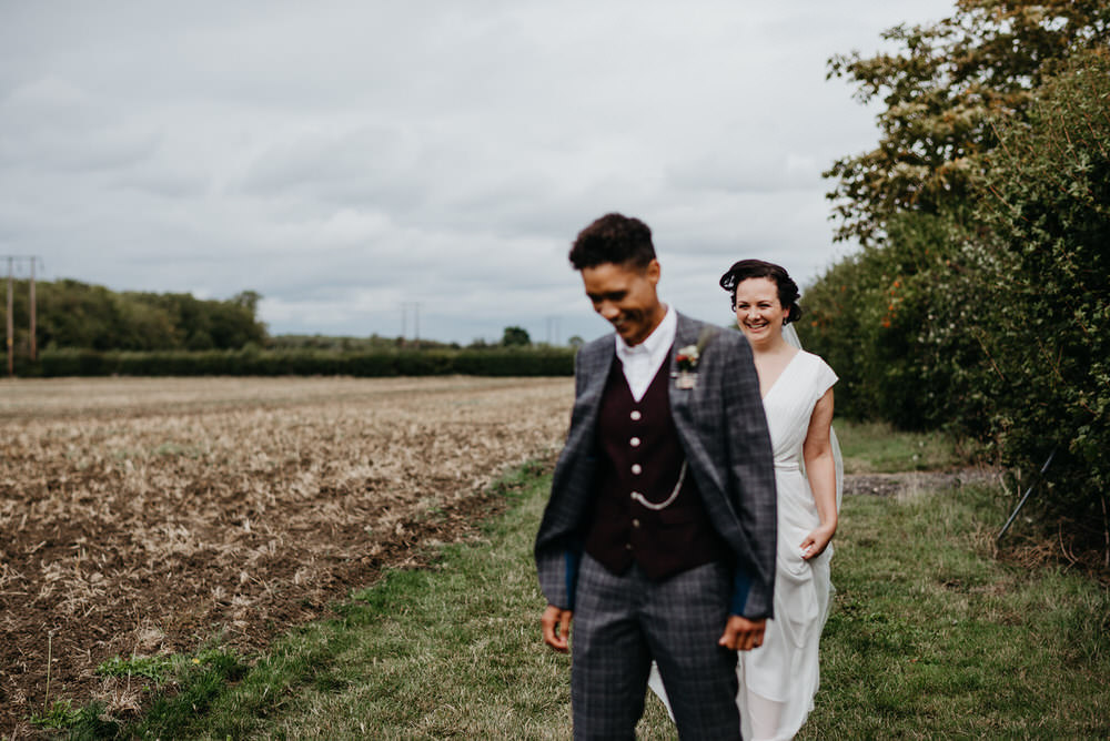 First Look Cotswold Woodland Glamping Wedding Elaine Williams Photography