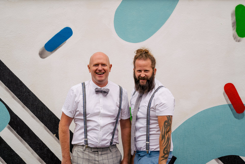 Groom Groomsmen Bow Ties Braces Eclectic Wedding Paul and Tim Photographers