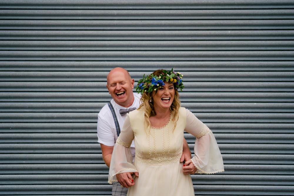 Dress Gown Bride Bridal Vintage 1970s Eclectic Wedding Paul and Tim Photographers