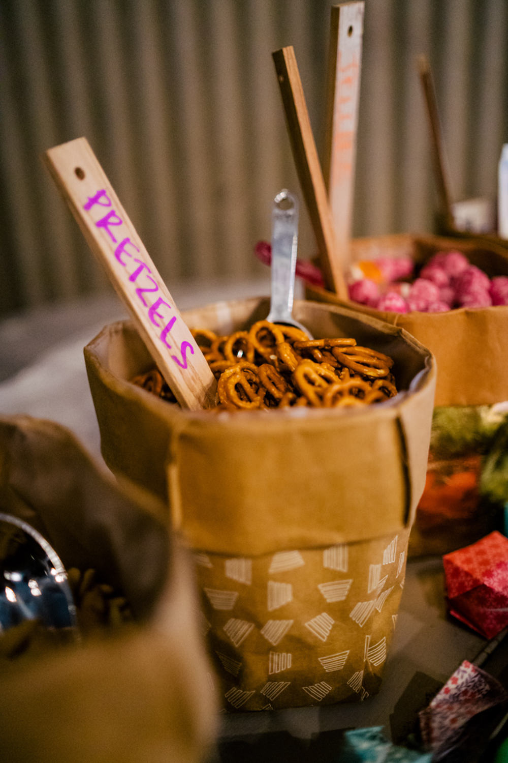 Pretzels Bag Table Eclectic Wedding Paul and Tim Photographers
