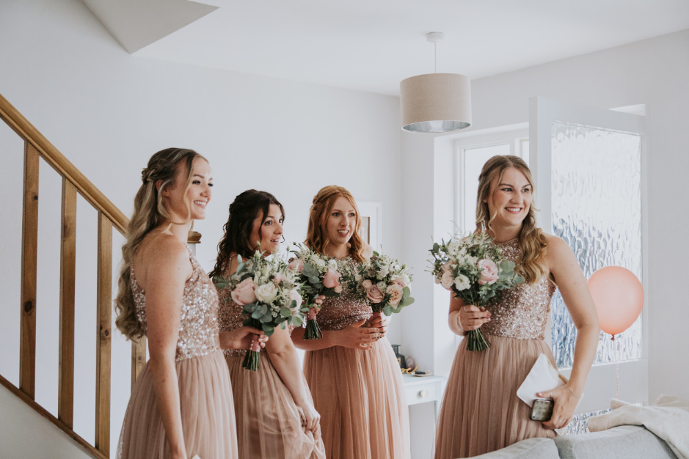 Bridesmaids Bridesmaid Dress Dresses Rose Gold Sequin Field Kitchen Wedding Siobhan Amy Photography